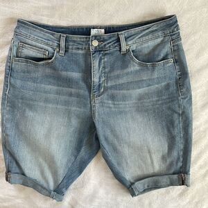 Blue Denim Jeans Shorts Factory Faded Size 14 Rolled Cuff Stretch